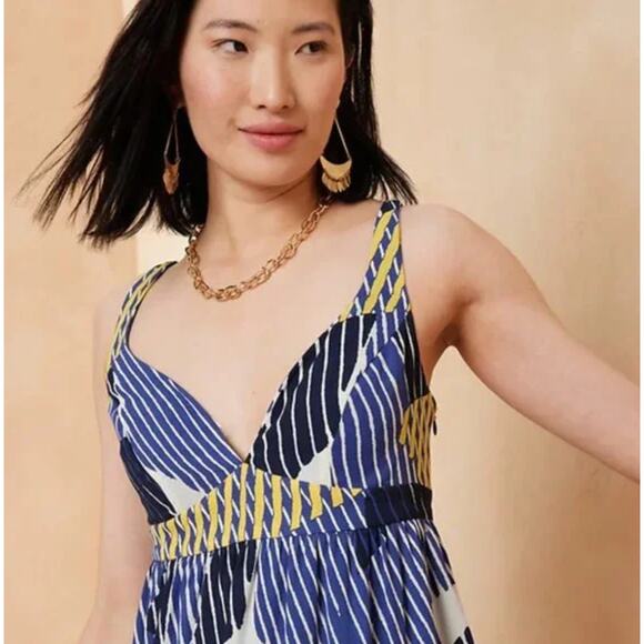 BANANA REPUBLIC NWT Empire Waist Blue Pattern Midi Dress // 6 Petite - Picture 4 of 13
